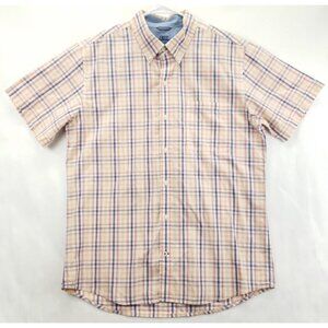 IZOD Shirt Mens Large Blue Yellow Saltwater Plaid Cotton Relaxed Button-Down